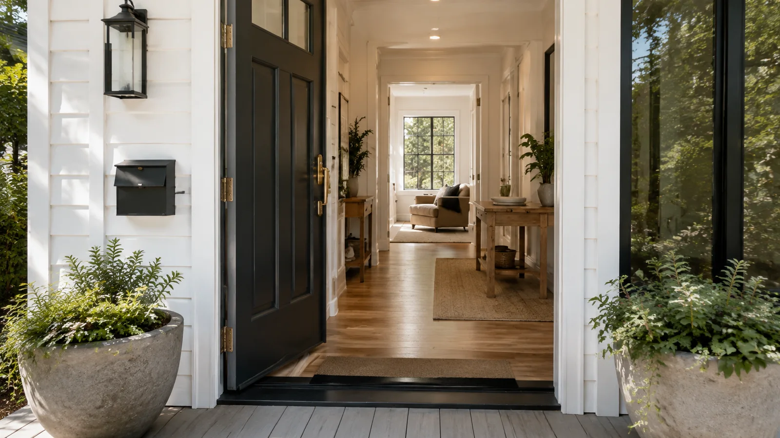 A welcoming home with an open front door