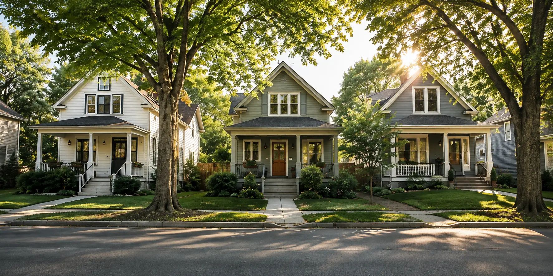 Three welcoming homes on a leafy residential street